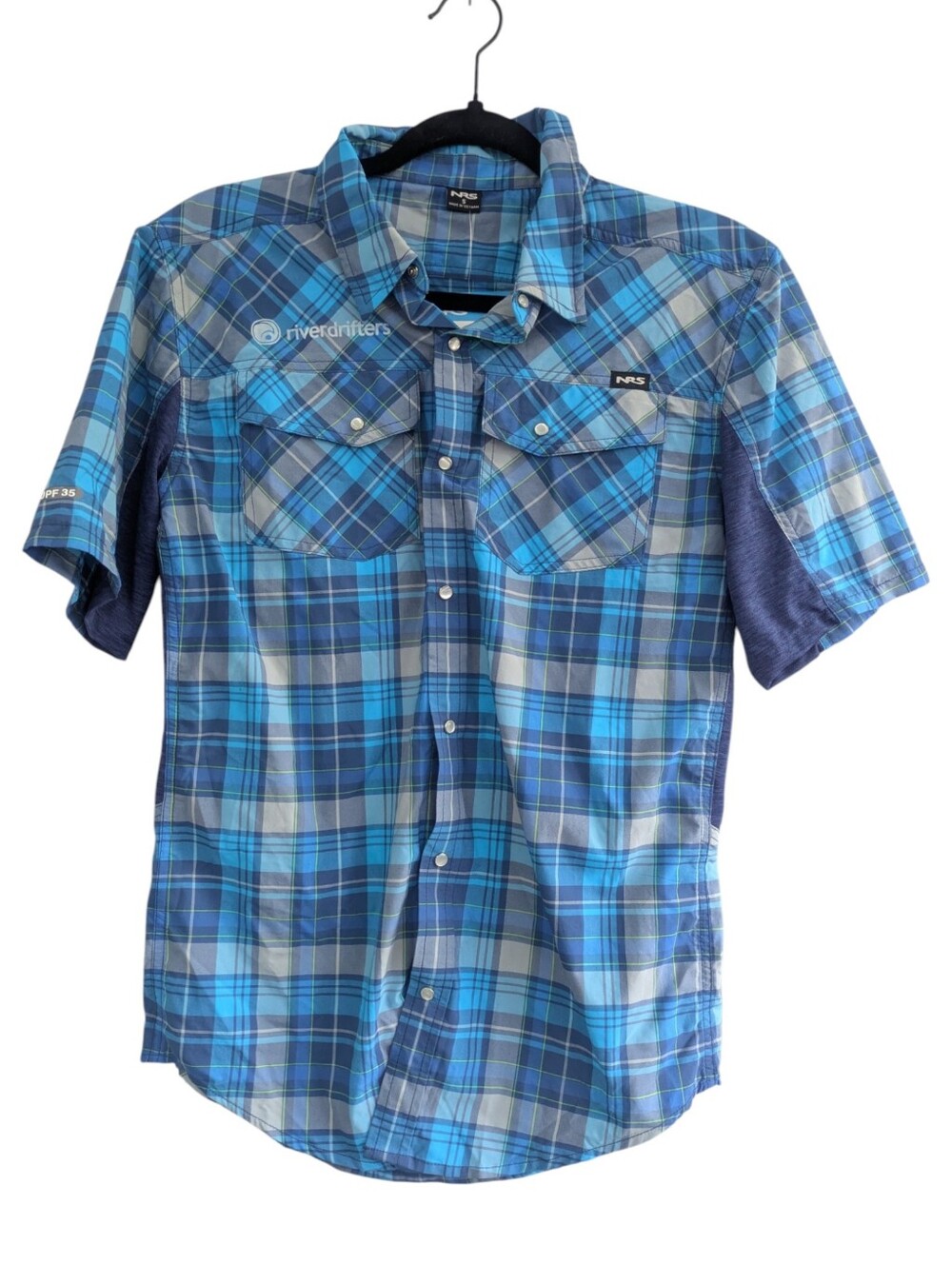 NRS Blue Plaid Snap Button Guide Shirt